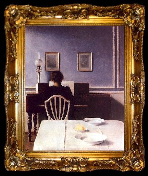 framed  Wilhelm Hammershoi Interior with a Girl at the Clavier, ta009-2